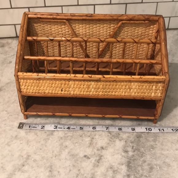 Vintage Wicker Rattan Desk Organizer Mid Century Bohemian Minimalist Space Saver - Picture 6 of 8
